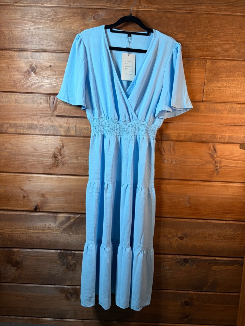 Sky Blue Smocked-Waist Tiered Maxi Dress